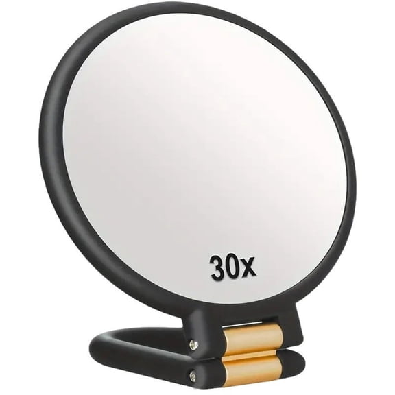 Goxteam Magnifying Mirror With Handle, Double Side Handheld Mirror With 1x 30x Magnification & Adjustable Handle/Stand, Hand Held Foldable Travel Mirror For Makeup, Black