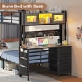 thumbnail image 3 of Plonmago Metal Bunk Bed with Desk Twin Over Twin Bunk Beds with LED Light & Charging Station,Safety Guard Rails,Space-Saving Design, Steel Bed for School Bedroom,Gray, 3 of 9