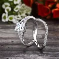 thumbnail image 3 of 3.00Ct Princess Cut Simulated Diamond Women's Bridal Set Engagement Ring 14K White Gold Plated Silver, 3 of 5