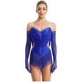 thumbnail image 2 of Aiihoo Womens Glittery Rhinestones Tassels Leotard Dance Shiny Rhinestones Latin Ballet Dancewear Blue XL, 2 of 7