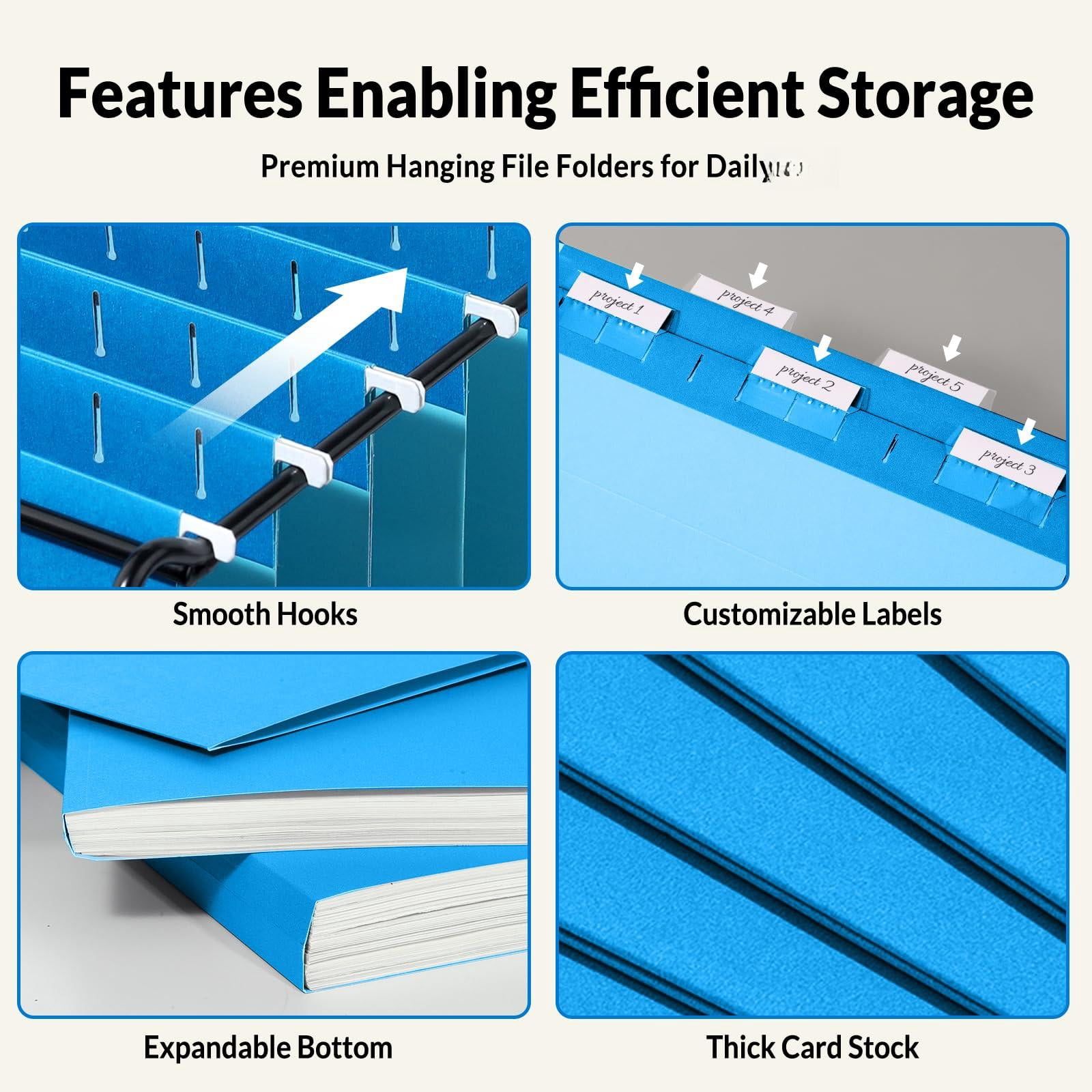 Hanging File Folders Legal Size  Blue 25 Pack 1/5-cut Tabs Stay Organized For Your Home And Office Bulk Documents