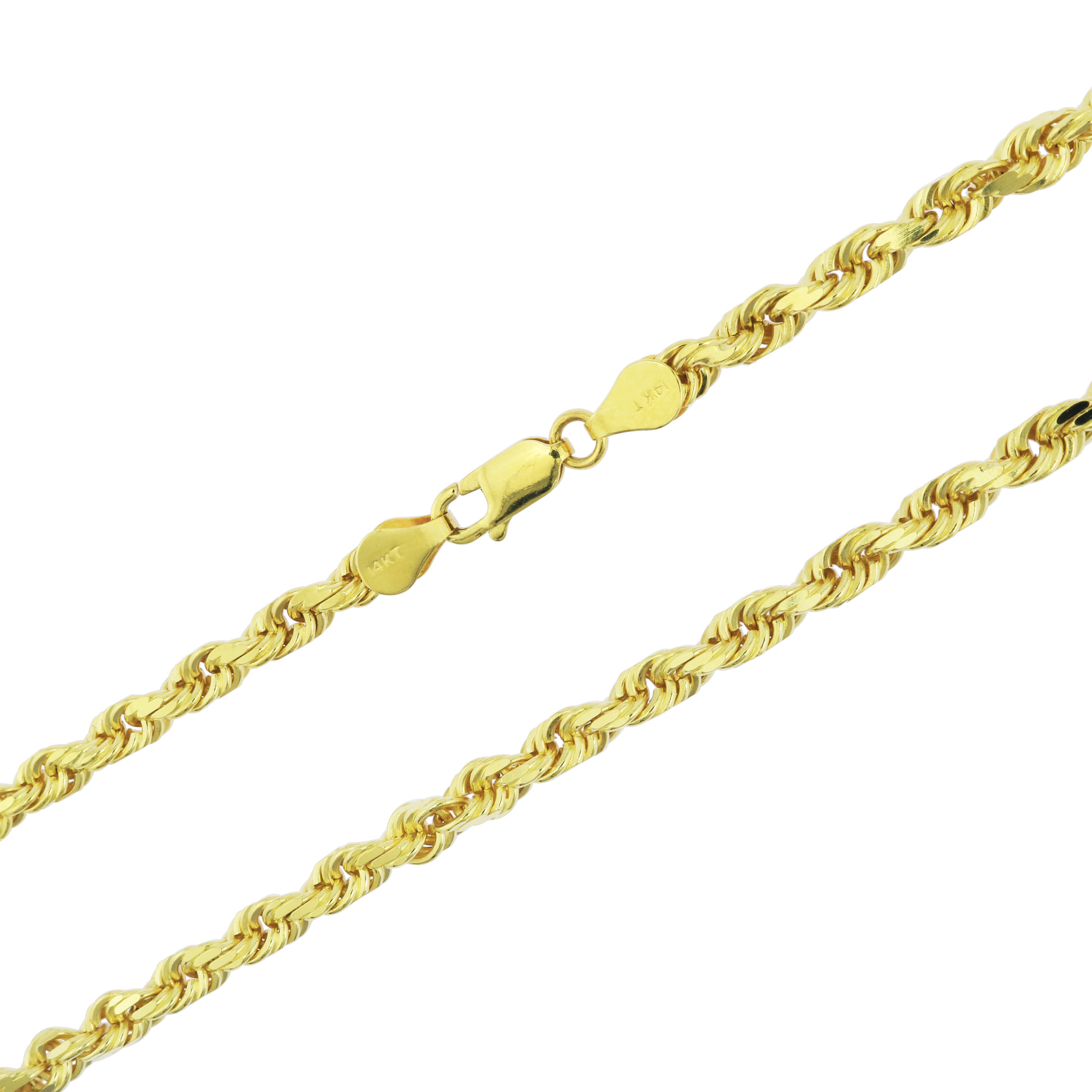 Buy 14k Yellow Gold Solid Diamond Cut Rope Chain 18-30 Inch 5mm