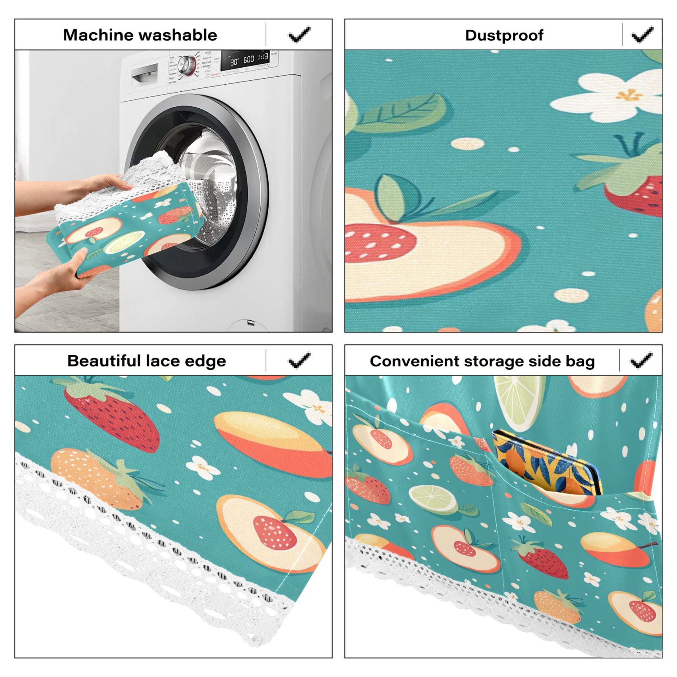 WOBOGO Peaches and Strawberries in A Repeating Pattern Washing Machine Cloth Dryer Refrigerator Top Cover Protective Non-Slip Mat For Kitchen Laundry