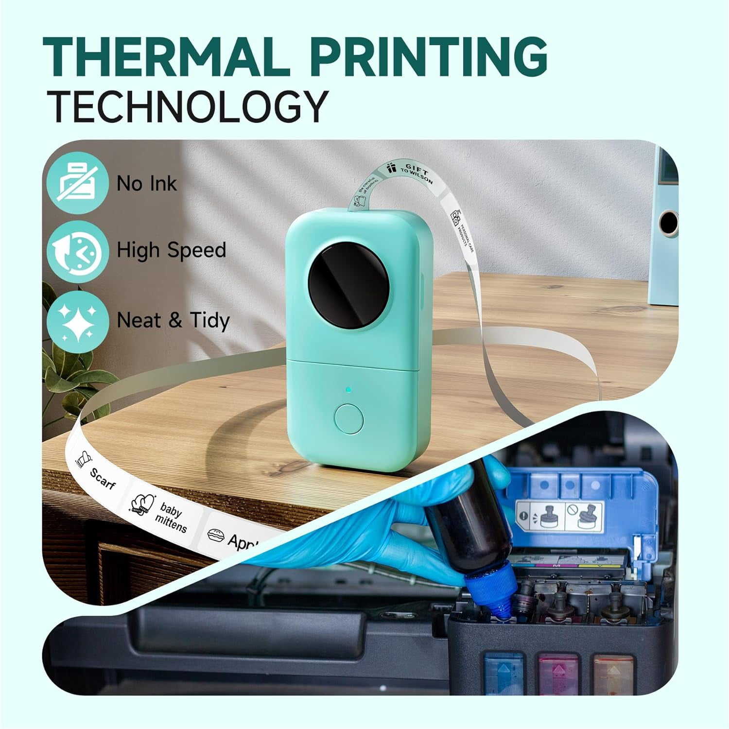 Label Maker D30 Labeler,Sticker Printer Machine,Portable Bluetooth Printer,Labeler for Gift Office Home Organization,Back to School Supplies Kids,Teacher (USB Rechargeable)-Green