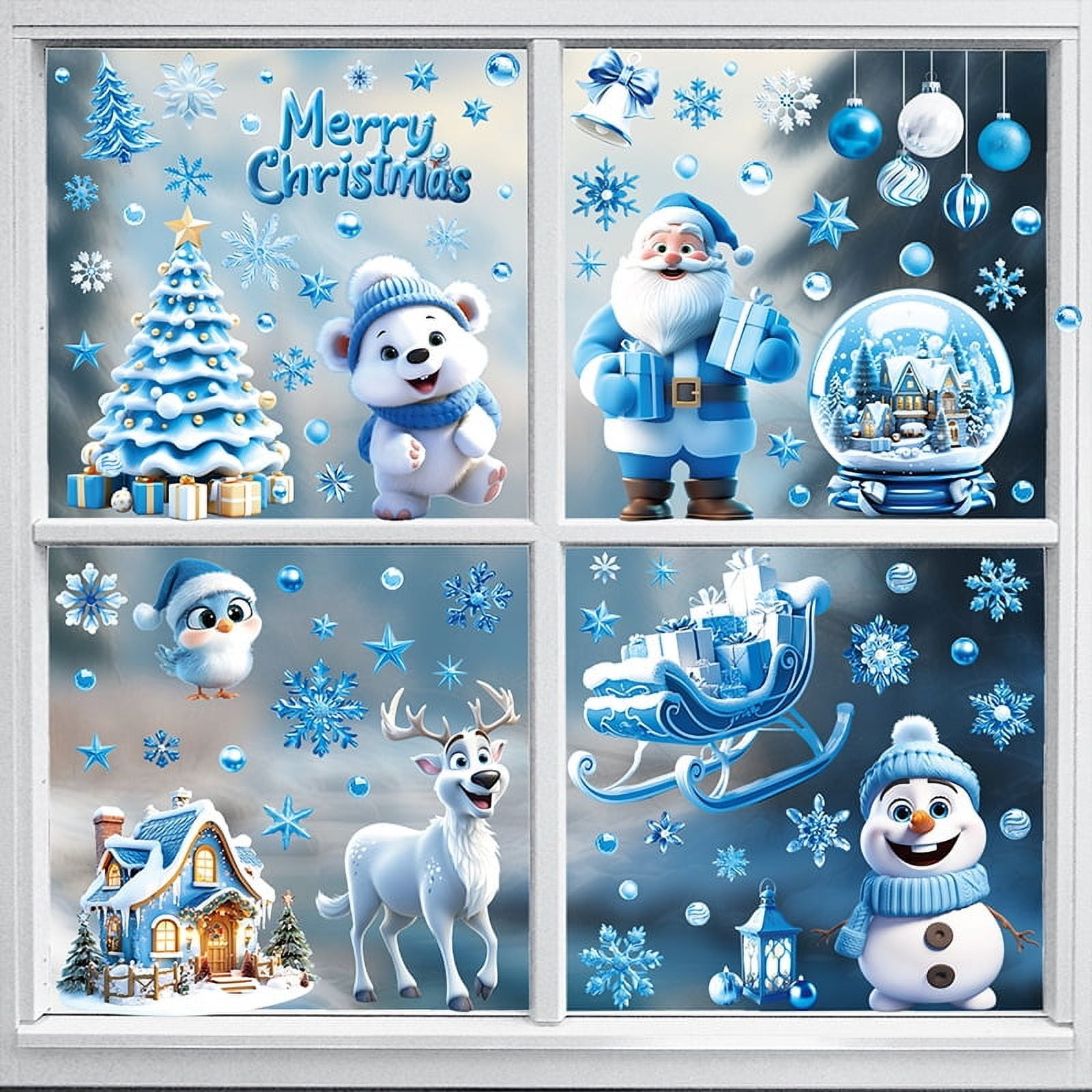 570 Pieces Snowflake Window Clings Winter Window Clings Christmas Snowflake Decal Stickers Window Clings Decorations for Christmas Frozen Theme Party New Year Supplies, 9 Sheets (White)