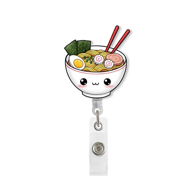 ViciArt Kawaii Ramen Badge Reel, Acrylic Retractable ID Holder, Cute Noodle Bowl Clip