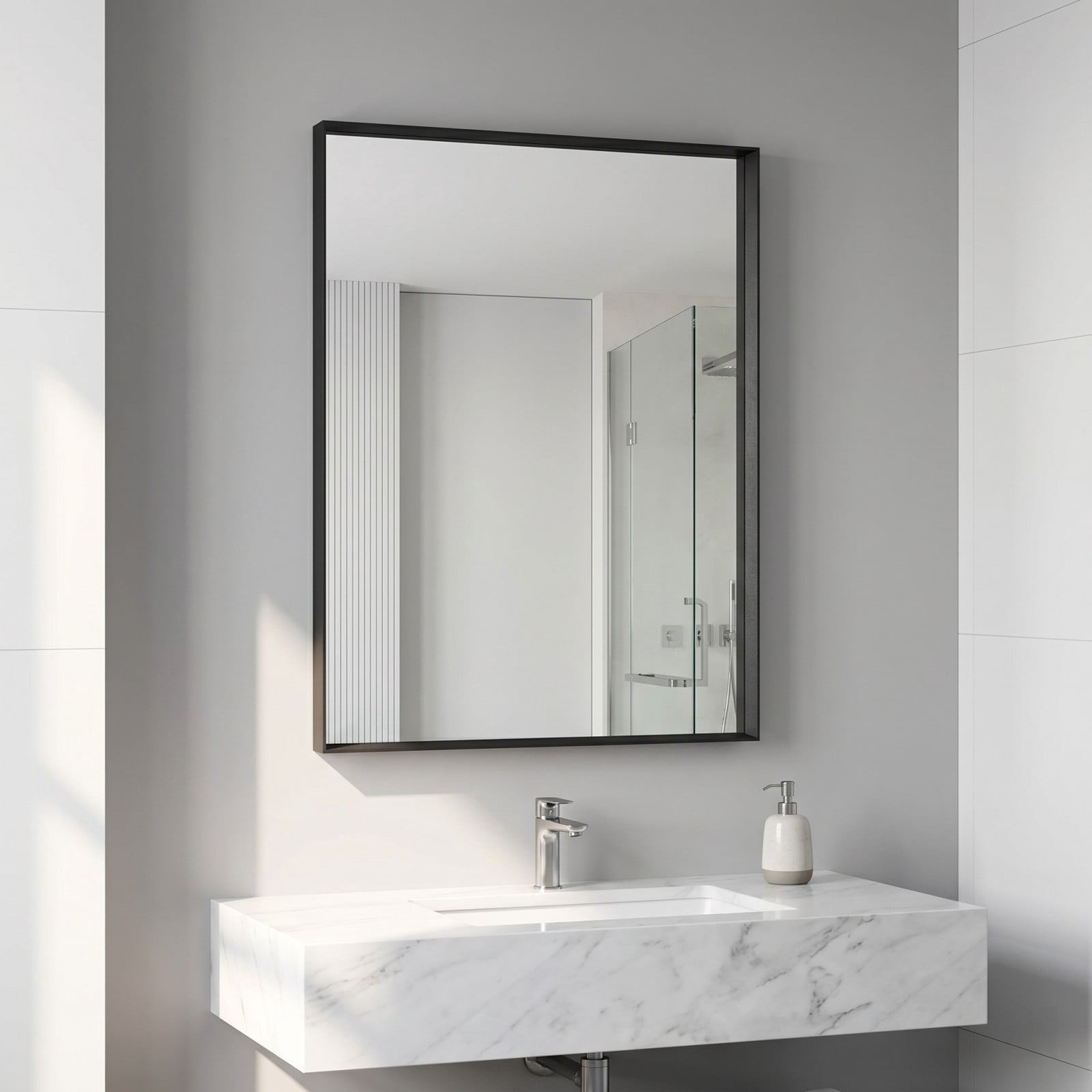 Gleamira 22"x30" Bathroom Wall Mounted Mirror Vanity Rectangular Mirror with Deep Frame, Black