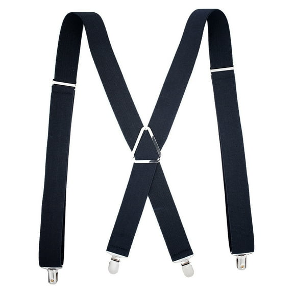 Herrnalise Mens Suspenders X-Back 3.5cm Wide Solid Straight Clip Suspenders Black