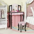 thumbnail image 4 of Costway Kids Vanity Set Toddler Makeup Table & Stool with Tri-folding Mirror Drawer Pink&Black, 4 of 10