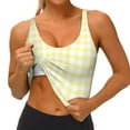 thumbnail image 3 of Picia Lemon Yellow Checkboard Sports Bra for Women,Padded Strappy Sports Bras Medium Support Yoga Bra with Removable Cups,Running Yoga Bra-, 3 of 9