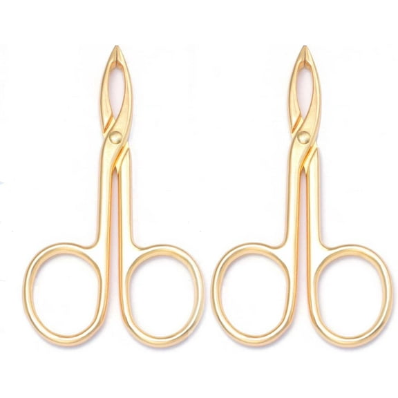 2 Pieces Tweezers Scissor Handle Straight Tip Scissor Shaped Eyebrows Tweezers for Hair Plucker Remover Facial Hair Eyebrows Care (Golden)