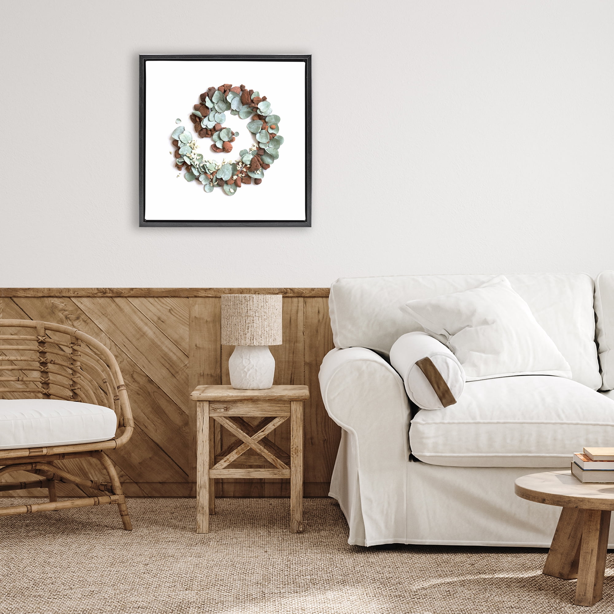 Stupell Industries Eucalyptus & Pebbles Spiral Black Framed Floater Canvas Wall Art, design by Beth Adoette