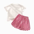 thumbnail image 2 of Toddler Girl Short Set Kids Girls 2 Piece Outfits Toddler Cotton Short Sleeve T-Shirt & Checkered Shorts Loungewear Summer Clothes, 2 of 4