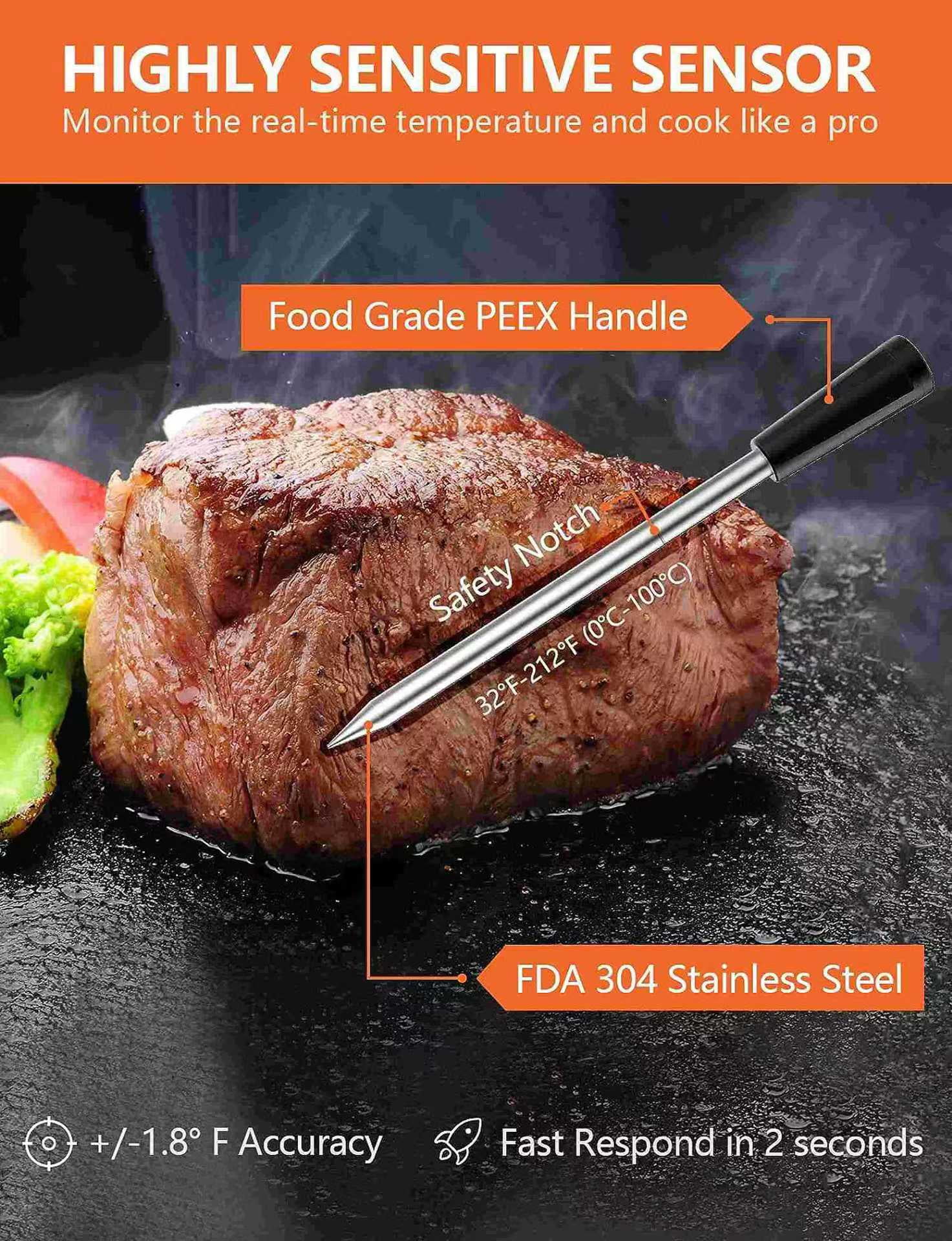 Wireless Meat Thermometer Outdoor Smart Meter Digital Waterproof Kitchen Oven Grill Food Thermometer