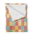 thumbnail image 2 of Abstract Soft Flannel Fleece Blanket, Patchwork Style Ornamental Hearts Flowers Dots Stripes Kitchen Design, Cozy Plush for Indoor and Outdoor Use, 50" x 70", Coral Yellow Mint Green, by Ambesonne, 2 of 5