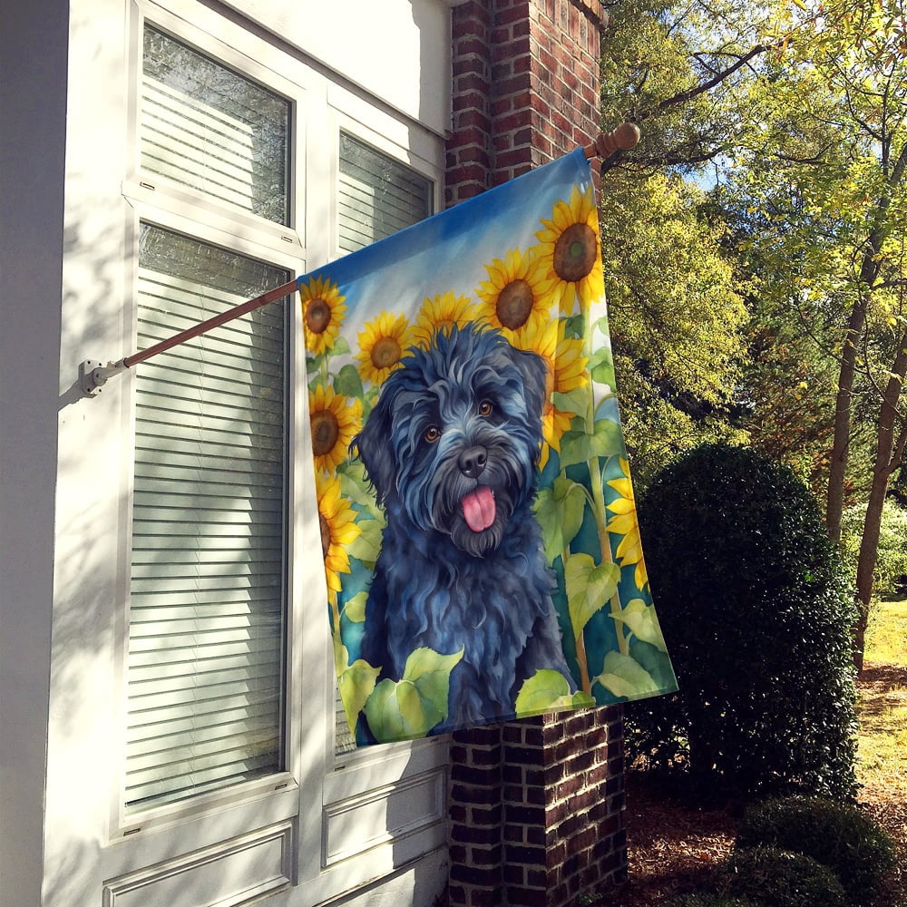 Puli in Sunflowers House Flag 28 in x 40 in