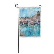 KDAGR Watercolour Painting of Padstow Harbour Small Fishing Port Garden Flag Decorative Flag House Banner 28x40 inch