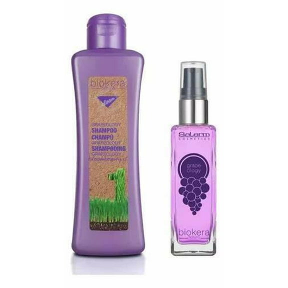 SALERM - Grapeology Biokera Natura Bundle for White or Bleached Hair -  Shampoo 300 ml   Oil Serum 60 ml - With Grape Seed Oil - Nourishes and Hydrates Hair - Gentle Cleanse - Prevents Color Oxidation