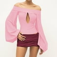 thumbnail image 3 of Olyvenn Womens Sexy Off Shoulder Tops Trendy Fall Long Lantern Sleeve Slim Fit Top Y2k Solid Color Cut Out Blouse Pink M, 3 of 3