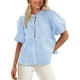 thumbnail image 1 of Blusa PRETTYGARDEN para mujer con lazo en la parte delantera a rayas 2025, azul claro, 1 of 9