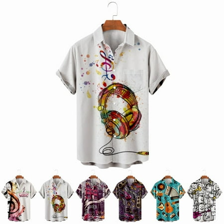 

LANLIN Music Festival Toddler Boys Button Up Hawaiian Shirt Stylish Polyester Costume for Men Women