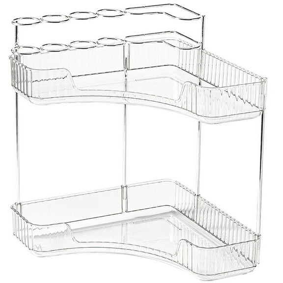 XKHAZA Corner Bathroom Countertop Organizer – Spacious Storage for Makeup, Skincare & Perfumes, Built-in Brush Holder Fits Vanity/Dresser