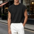 thumbnail image 6 of Men's Solid Color Sleeveless Tank Top, Crewneck Loose Fit Undershirt, Breathable Cotton Vest for Casual Summer Wear, 6 of 9