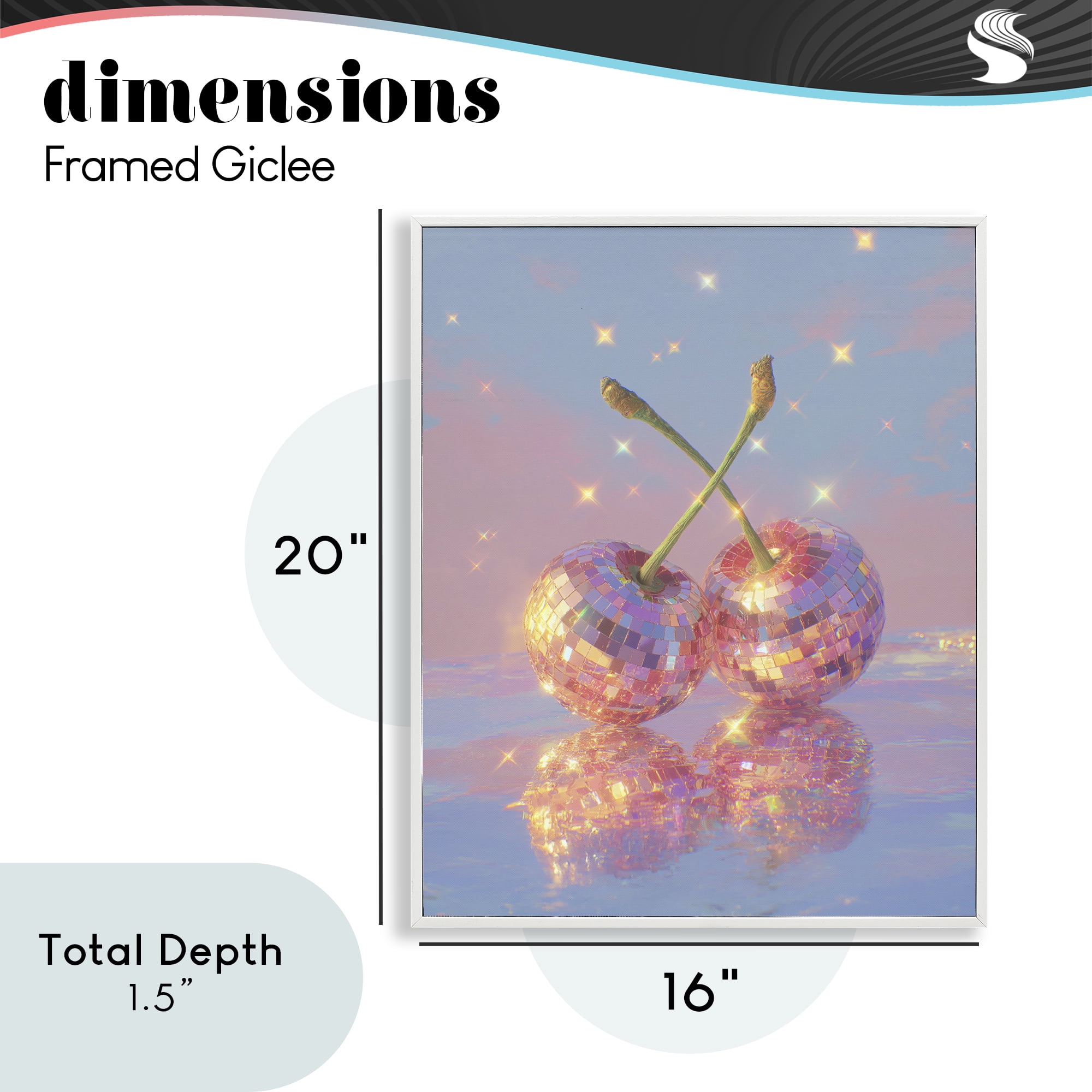 Disco Cherry Reflection White Framed Giclee Art, design by Ziwei Li