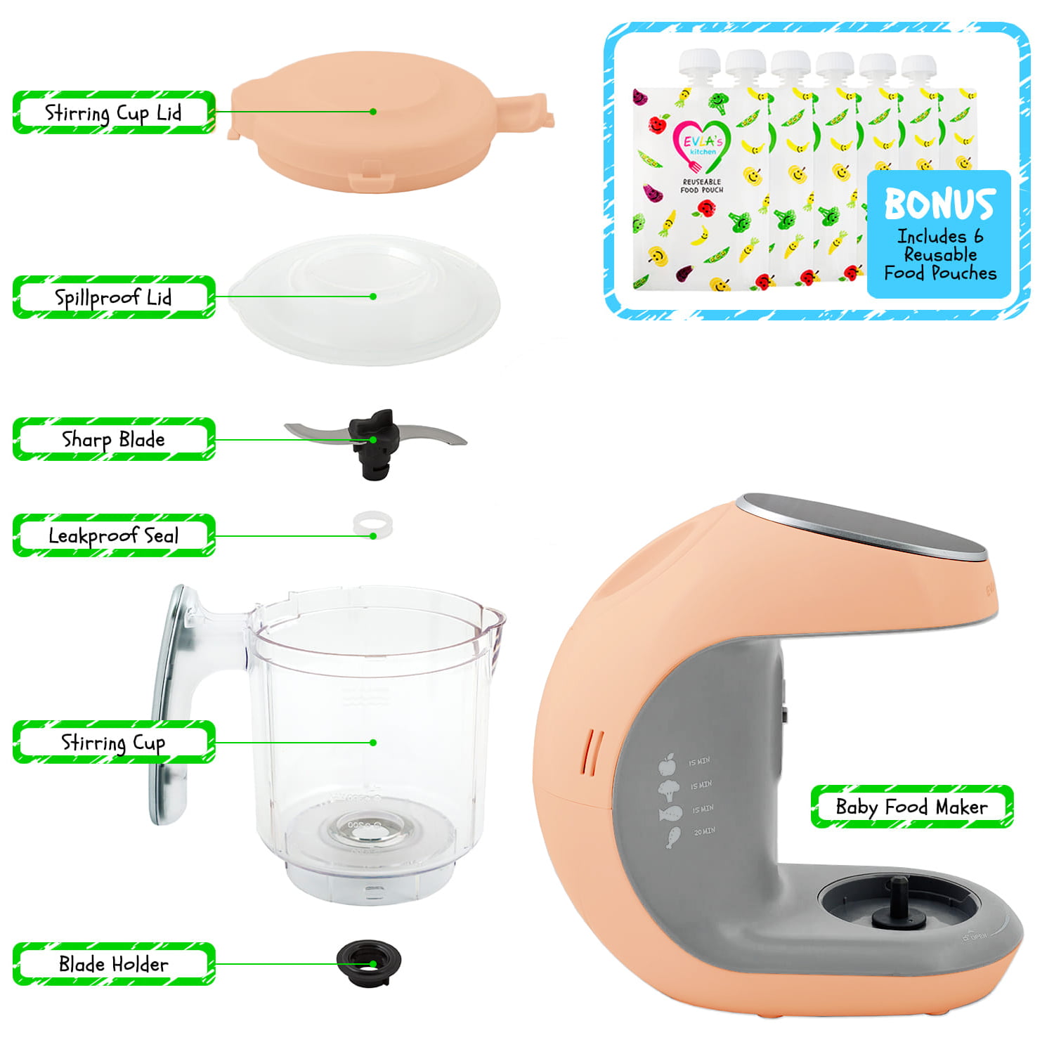  Baby Food Maker, Baby Food Processor Blender Grinder Steamer  Cooks Blends Healthy Homemade Baby Food in Minutes Touch Screen Control…  (BB1048) : Bebés