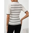 thumbnail image 4 of Ribbed Mock Neck Striped Sweater Top | Half Sleeve Slim Fit Women's Knit Shirt | Comfortable Stretch Knitwear, 4 of 6
