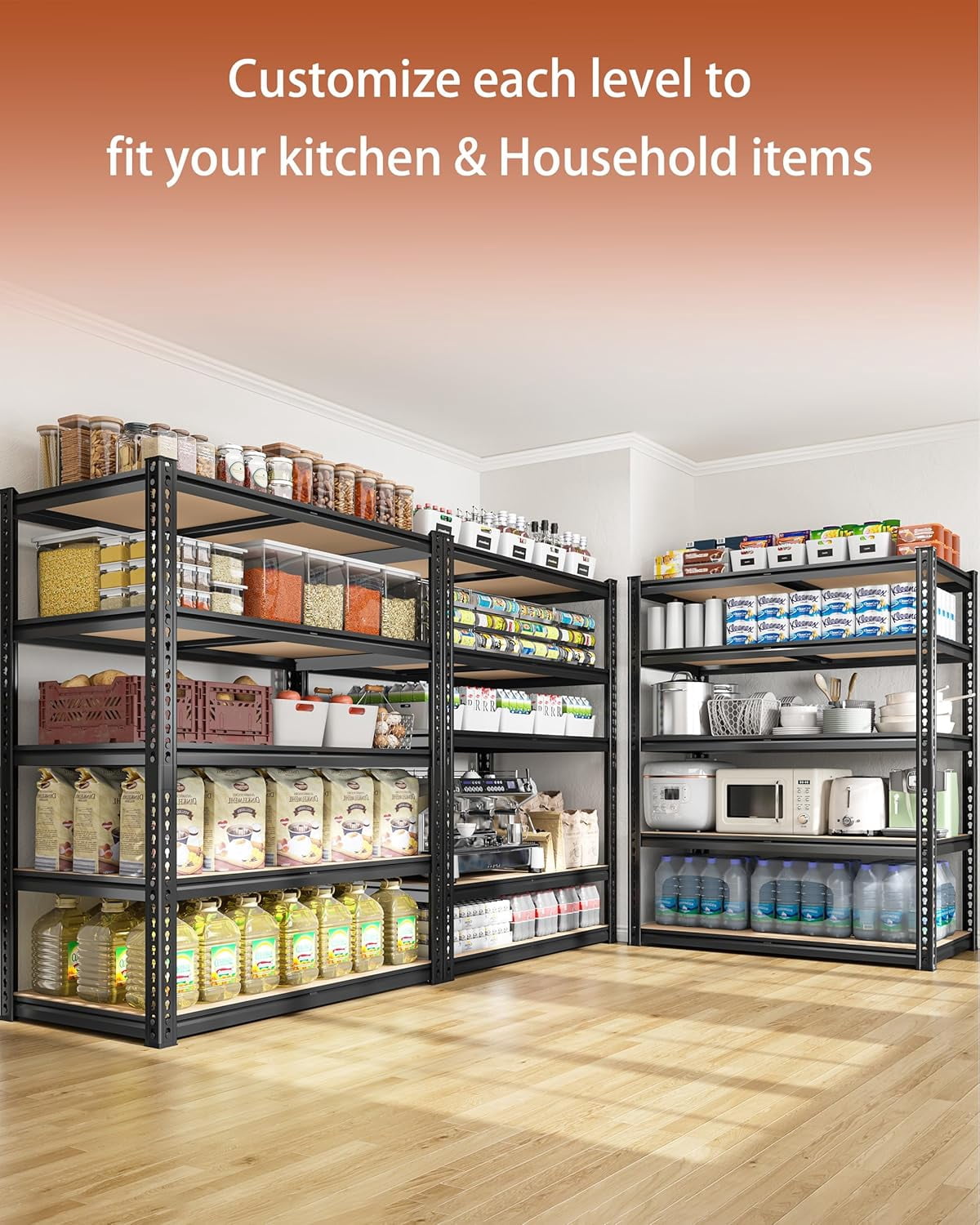 Howcool Heavy Duty Garage Shelving Unit, 2000 lbs Metal Storage Shelves, 5-Tier Adjustable Steel Shelving Rack, Freestanding Garage Storage Rack, Easy Assembly, 60" H for Basement Pantry Warehouse