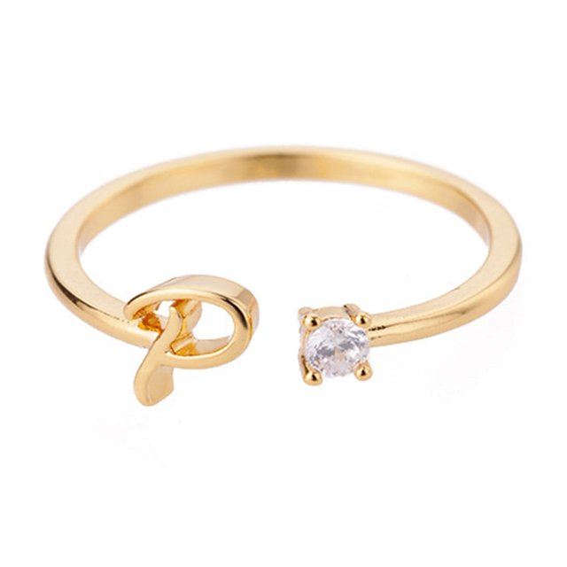Kkkded Finger Ring Adjustable Electroplated Alphabet 26 - Letter Geometric Finger Ring - for Women