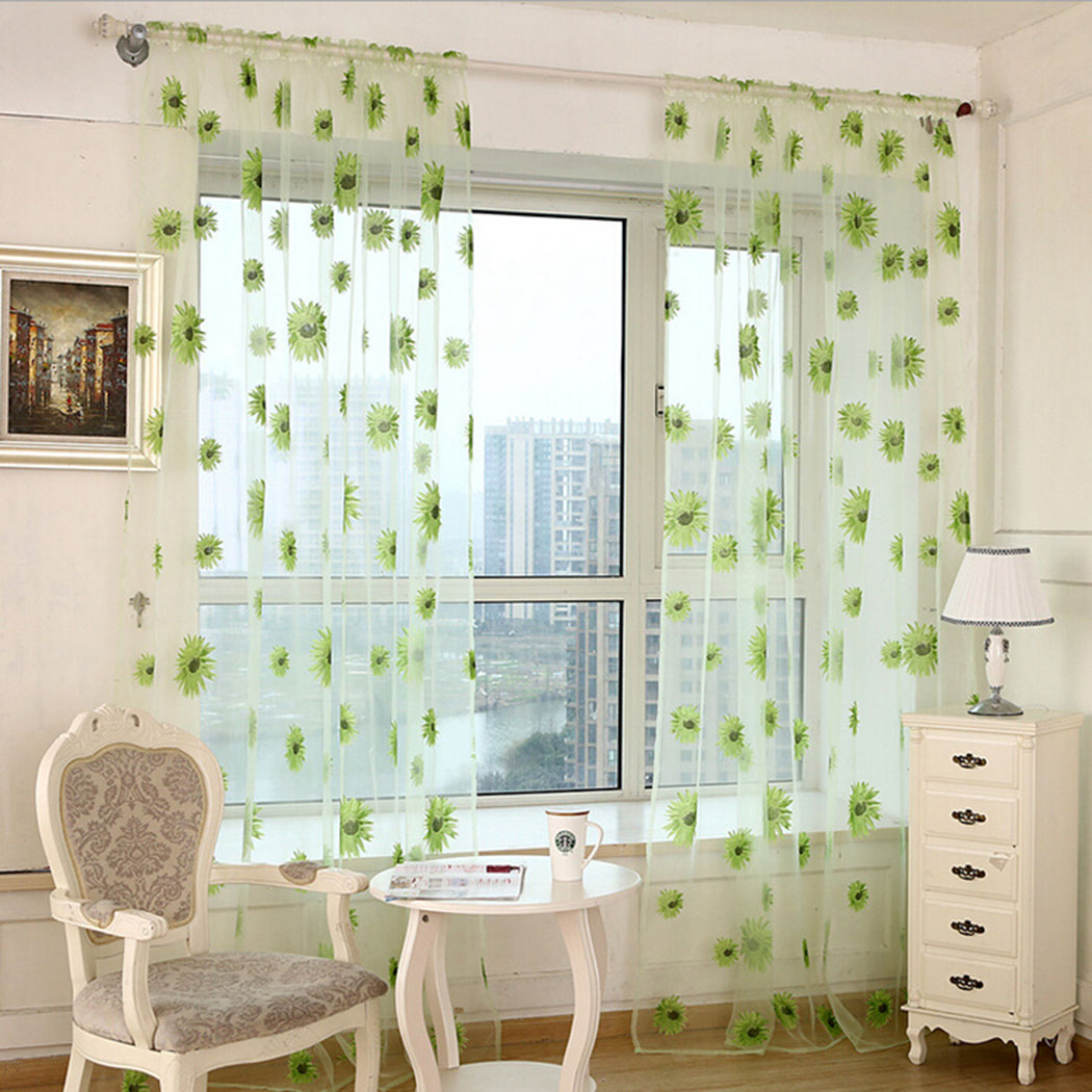 2 Panels Window Curtain, Set of 2 Sunflower Sheers Voile ...