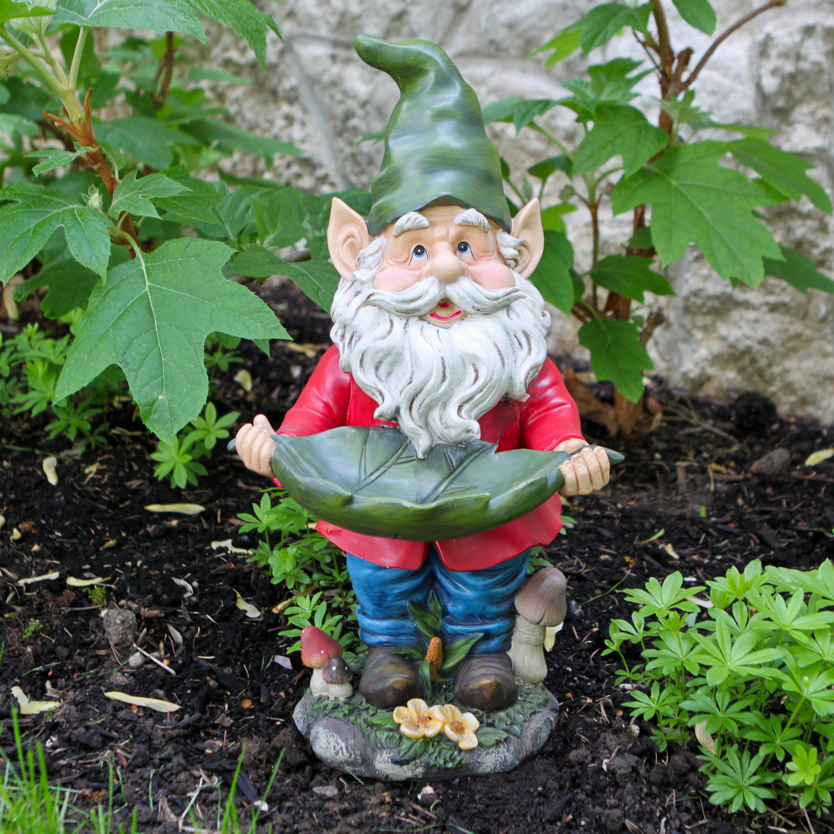 Gnome with Leaf Birdfeeder Statuary by Alpine Corporation