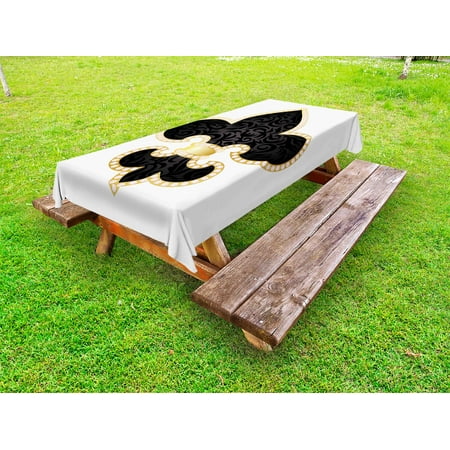 

Fleur De Lis Outdoor Tablecloth Royal Legend Lily Throne France Empire Family Insignia of Knights Image Decorative Washable Fabric Picnic Table Cloth 58 X 84 Inches Black Gold White by Ambesonne