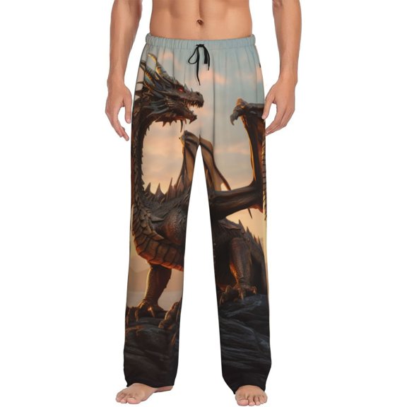 Vsdgher Sky Sunset Bronze Dragon Print Mens Pajama Pants Sleep & Lounge Pants, PJ Bottoms With elastic waistb and Pockets