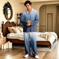 thumbnail image 3 of Dwelliawo Mens Pajamas Set Button Down 2 Piece Pjs Set Long Sleeve Sleepwear Royal Blue S, 3 of 3