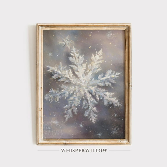 Elegant Snowflake Art, Able, Magical Winter Frost, Neutral Snowy, Sparkle Crystal Decor UNFRAMED Poster, 8x12