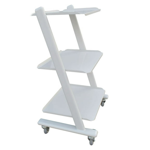 INTBUYING Mobile Handle Cart Storage Trolley Carbon Steel 3 Layers White