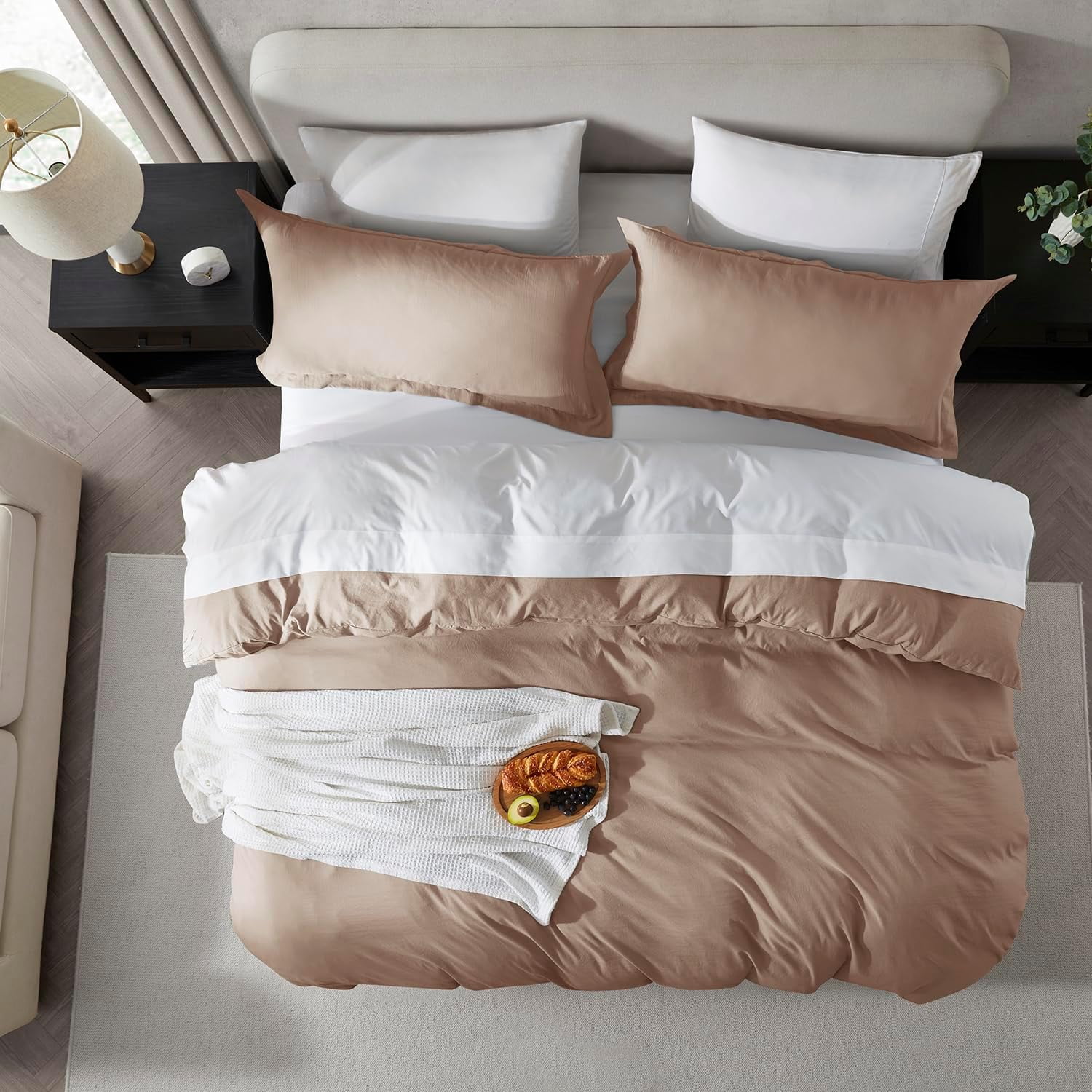 LammaLoe Duvet Cover King Size, Soft Prewashed 3-Piece Duvet Cover Bedding Set with Pillow Shams, Khaki