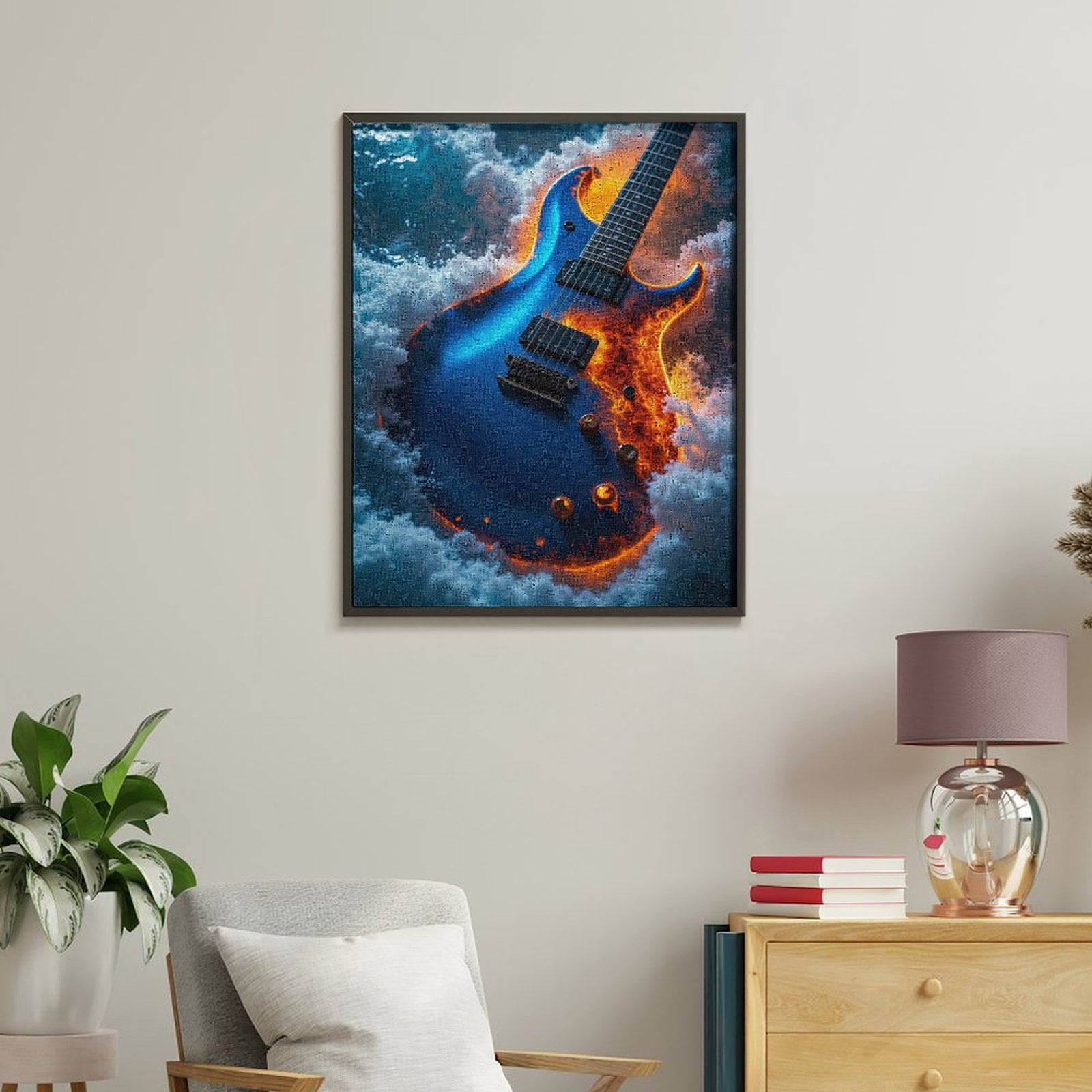 Paint By Numbers Kit for Adults Beginner - DIY Flaming Guitar In Snow Canvas Painting Kits for Adults, Frameless Paint By Number for Adults for Home Wall Decor 16x20 Inch