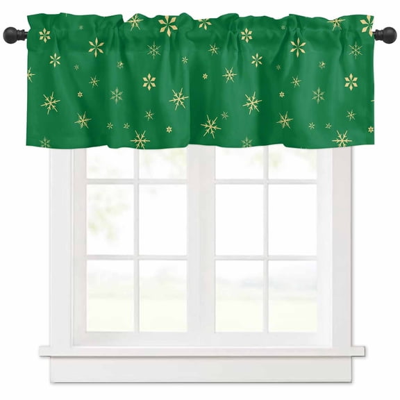Christmas Snowflake Valances for Windows, Winter Green Retro Texture Light Filtering Window Treatment Valances, Rod Pocket Small Curtains for Kitchen/Bathroom, 60"x14"