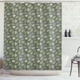 thumbnail image 1 of Leaves Shower Curtain, Palm Tree Elements Foliage Composition Exotic Illustration, Fabric Bathroom Set with Hooks, 69W X 84L Inches Extra Long, Olive Green Dark Green Pale Green, by Ambesonne, 1 of 3