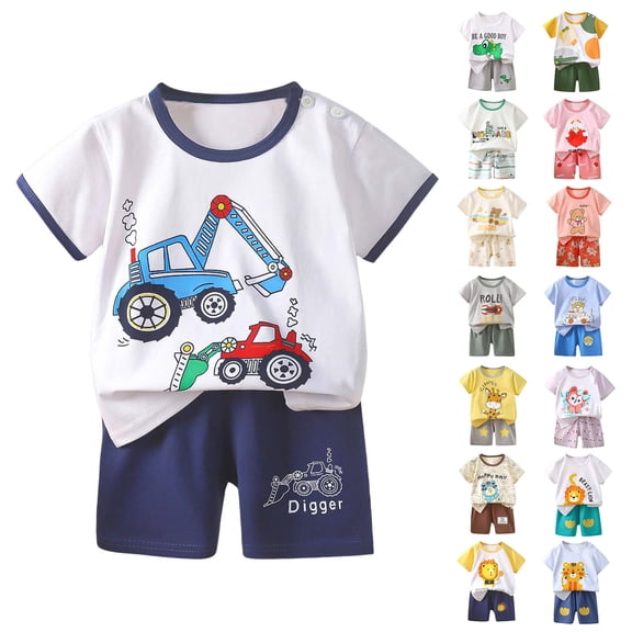 QSXADF Boys Girls 2 Piece Outfits Tops and Shorts Set Graphic Short Sleeve And Shorts Unisex Toddlers Casual Summer Children's Clothing Set Summer Outfits