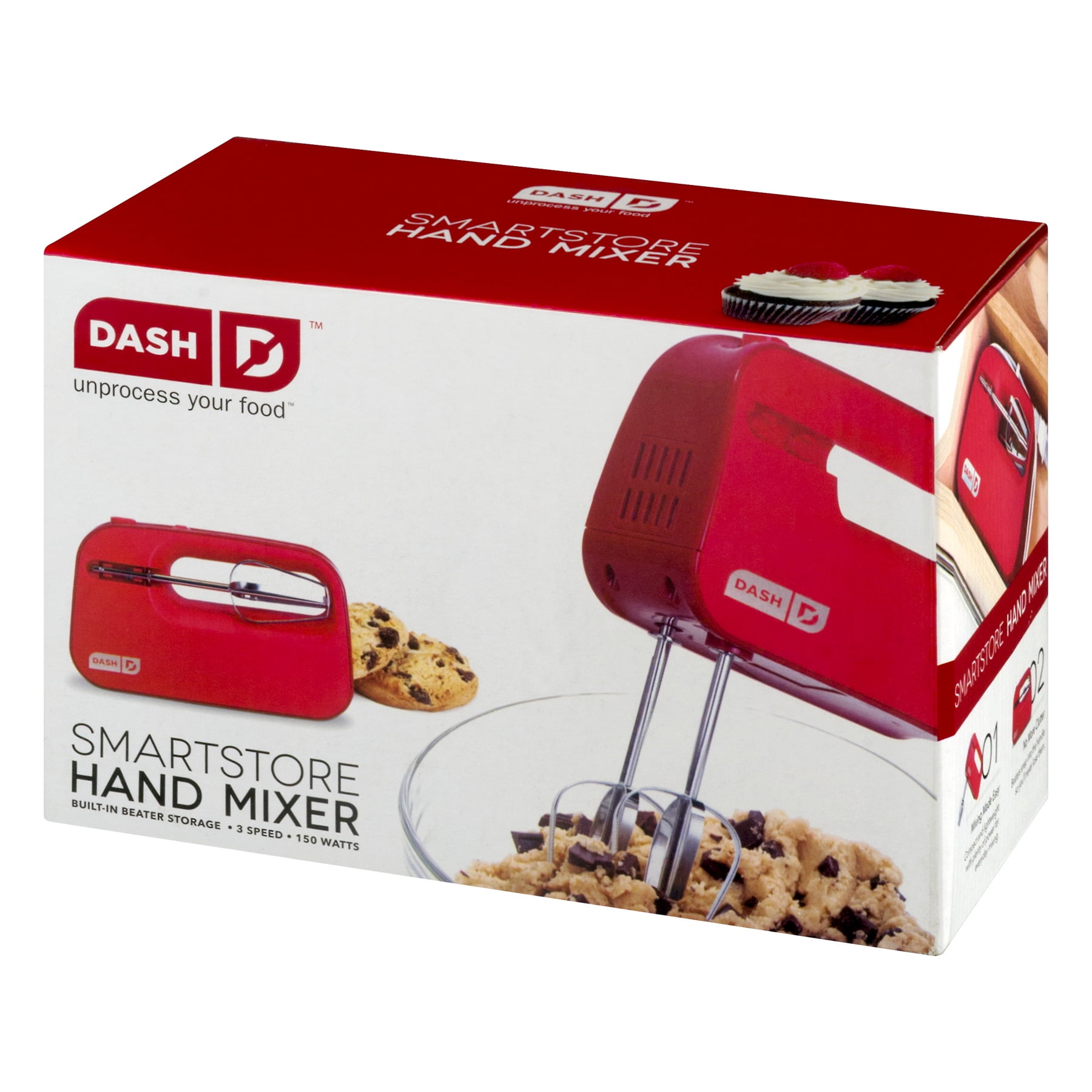 Dash SmartStore™ Compact Hand Mixer Electric for Whipping + Mixing Cookies,  Brownies, Cakes, Dough, Batters, Meringues & More, 3 Speed, 150-Watt - Red