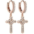 thumbnail image 3 of Cross Hoop Earrings, Jewelry Hoop Earrings for Men Women Anniversaries , Rose Gold, 3 of 8