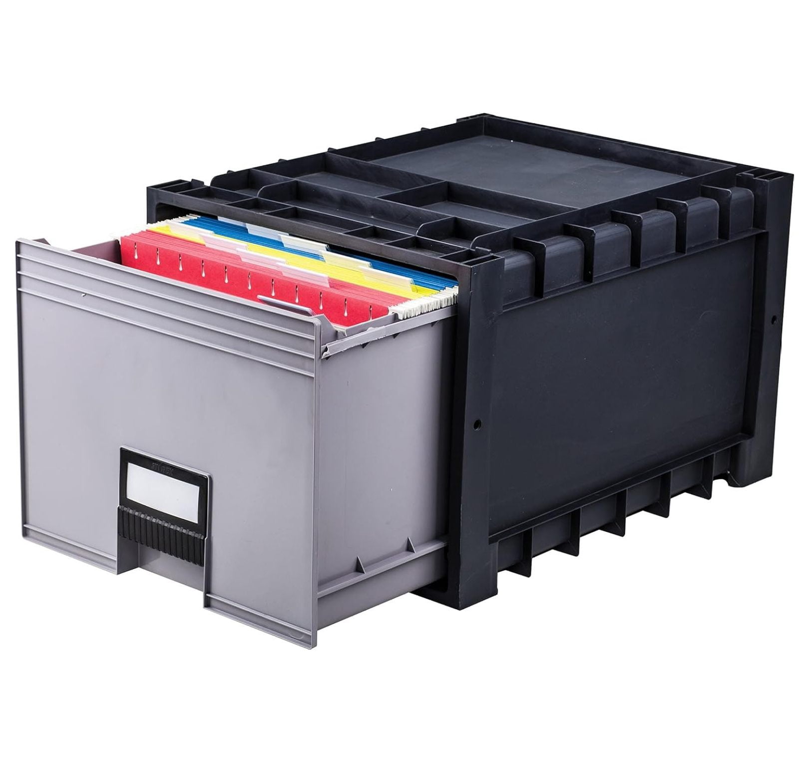 Hiraeth Zej Black Plastic Archive Storage Drawer, Letter Size, 18 Inch, Locking, Stackable Office File Organizer, 1 Unit