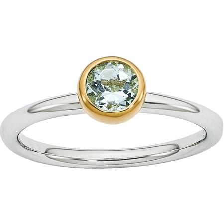 Stackable Expressions Aquamarine Sterling Silver with Gold-Plate Ring