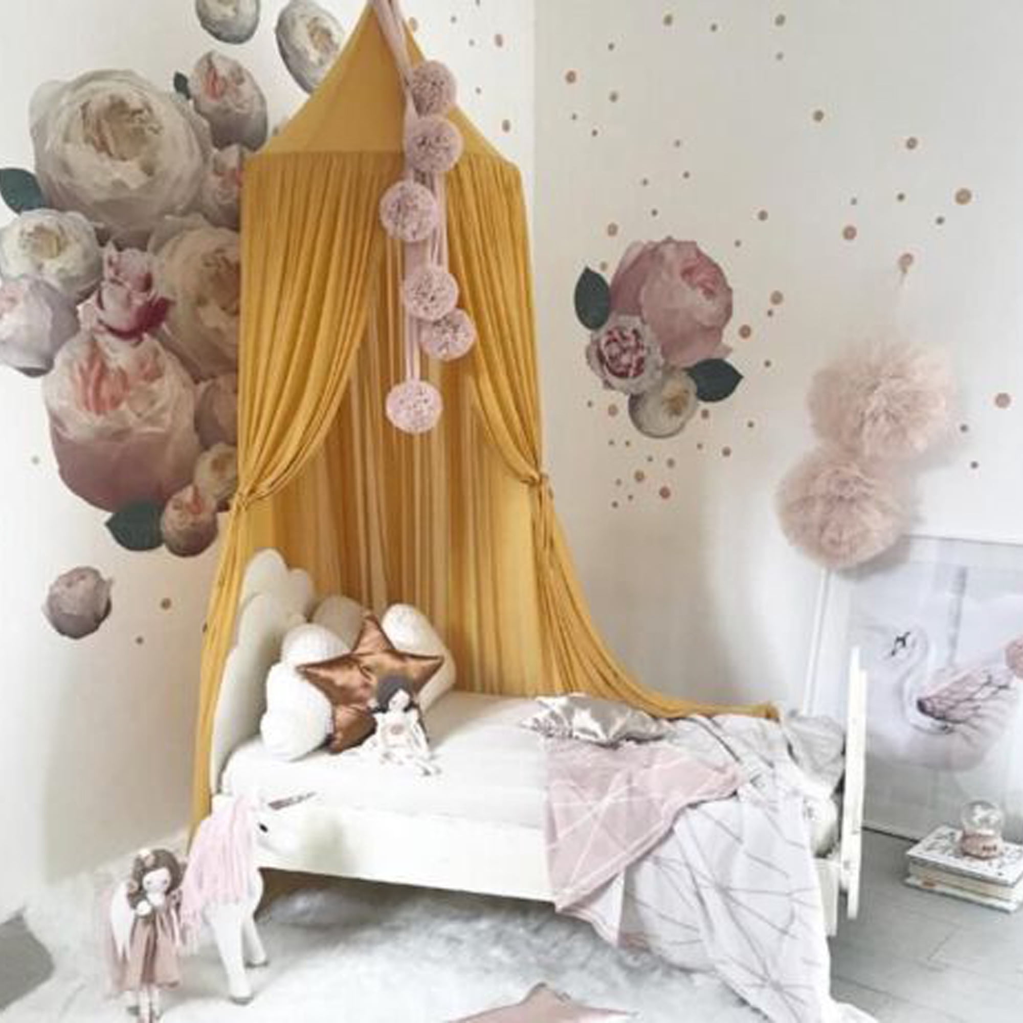 Wsevypo Dome Princess Bed Canopy Round Lace Mosquito Net Hanging House Netting Curtains