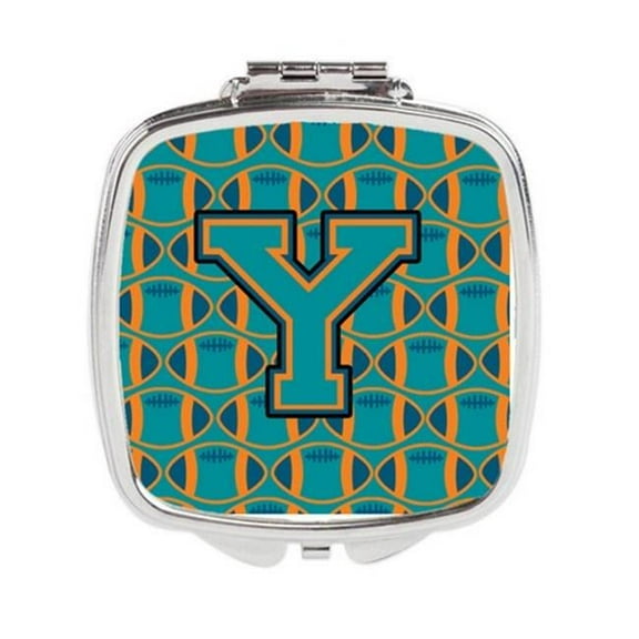 Letter Y Football Aqua - Orange & Marine Blue Compact Mirror